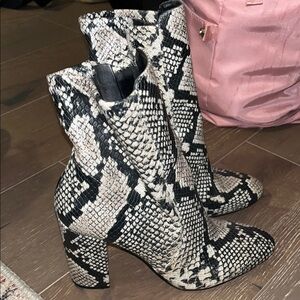 Aldo Black and Cream Snakeskin Heeled Boots